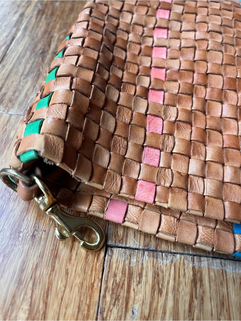 Clare V Woven Bateau Tote Natural with Pink, Blue, Green Accents - Picture 9 of 16